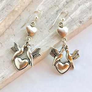 Sterling Silver Love Bird Heart Earrings